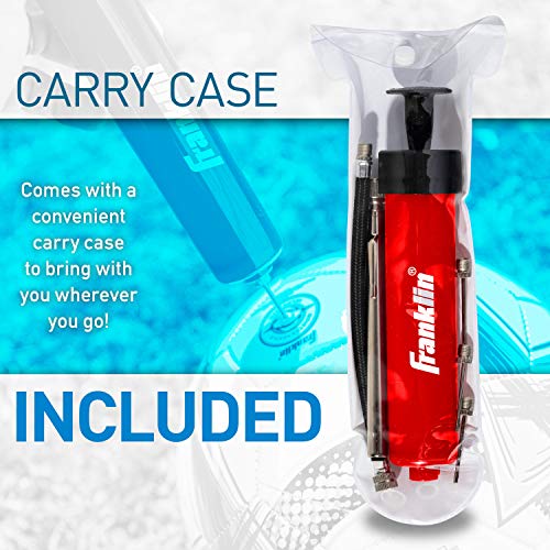 Franklin Sports Ball Pump Kit -7.4" - Perfect for Basketballs, Soccer Balls and More - Complete Hand Pump Kit with Needles, Flexible Hose, Air Pressure Gauge and Carry Bag,Red