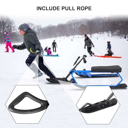 Wodesid Snow Racer Sled with Steering Wheel and Twin Brakes, Ski Sled Snowboard for Kids Teens and Adults Winter Sport Ski Sled Slider Board for Downhill and Uphill (Adults)