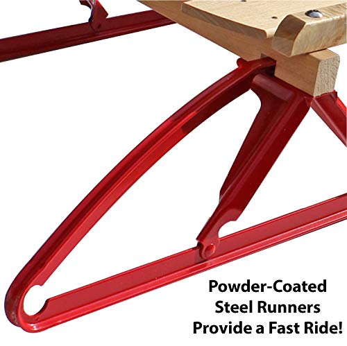 Flexible Flyer Metal Runner Sled. Steel & Wood Steering Snow Slider, 48”