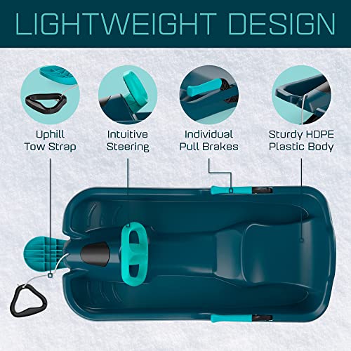Gizmo Riders Nebula Snow Sleds for Kids - Toboggan Sled, Durable Plastic Sleds, Tow Strap, Pull Up Brakes, Steering Wheel, Lightweight, Outdoor Toys, Snow Toys, Ages 3+, 110 lbs