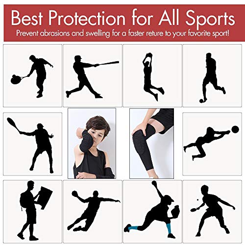 Rejolly Knee and Elbow Pads for Kids 4 PCS Youth Honeycomb Compression Sleeves Pads Guards Sports Protective Gear for Basketball, Baseball, Football, Volleyball, Wrestling, Cycling