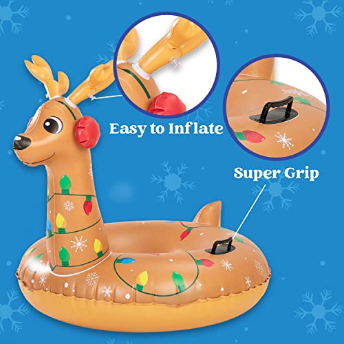 JOYIN 47” Inflatable Reindeer Snow Tube, Heavy-Duty Snow Tube for Sledding, Great Inflatable Snow Tubes for Winter Fun and Family Activities