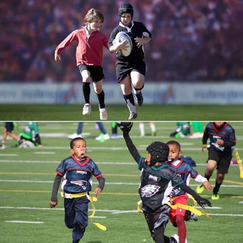 COOLOMG Soft Football Helmet 7v7 Soft Shell Rugby Flag, Padded Headgear Soccer Goalie Goalkeeper Head Protector Adjustable for Youth Kids