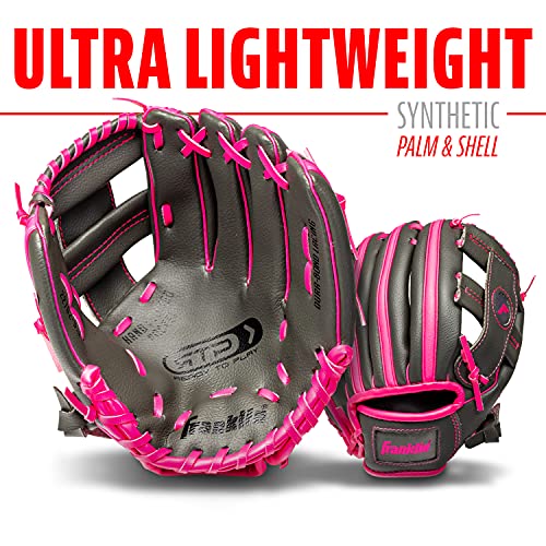 Franklin Sports unisex youth Right Handed Thrower Kids Baseball Gloves RTP Child s Tball Ball Set Boys Girls Teeball Mit, Graphite/Pink, 9.5 US