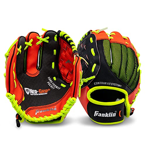 Franklin Sports Teeball Glove - Left and Right Handed Youth Fielding Glove - Neo-Grip - Synthetic Leather Baseball Glove - 9.0 Inch Left Hand Throw - Ready To Play Glove with Ball - Red