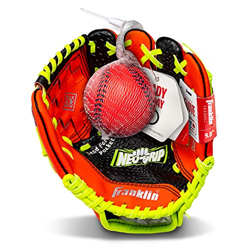 Franklin Sports Kids Baseball Glove - NeoGrip Boys + Girls Youth Tball Glove - Toddler Teeball + Baseball Mitt - Right Hand Throw - Red - 9.0"