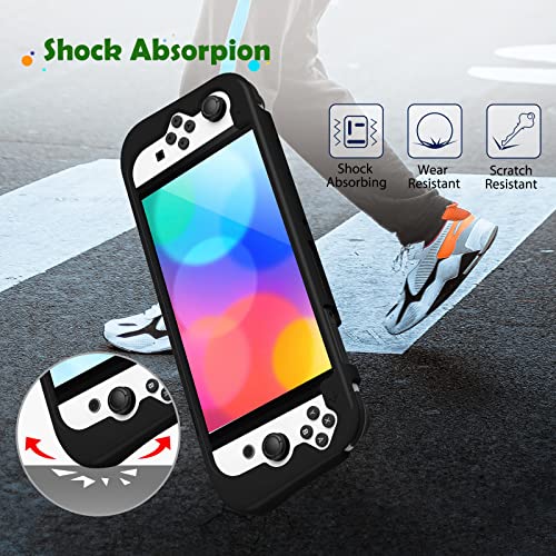 Fintie Case for Nintendo Switch OLED Model 2021with 3 Game Card Slots, Anti-Slip Soft Silicone Shockproof Protective Cover, Ergonomic Grip Case for Switch OLED Model Console 7.0", Black