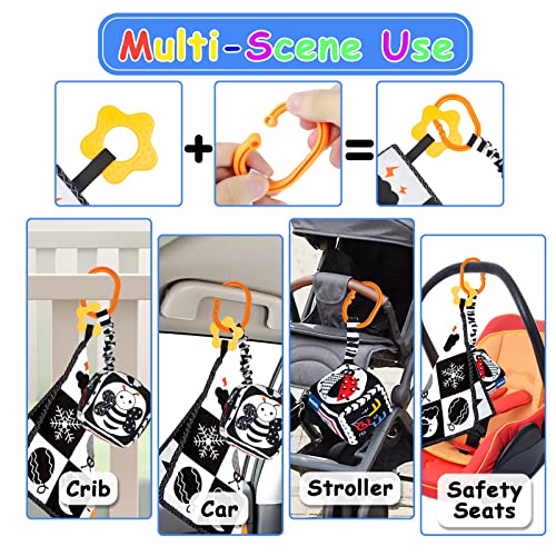KUANGO 3 Pcs Black and White High Contrast Baby Toys 0-3 Months for Newborn, Montessori Toys for Babies Sensory Soft Book for Early Education, Infant Tummy Time Toys 0 6 9 Months Baby Essentials Gifts