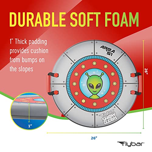Flybar Snow Sled for Kids - Foam Saucer Disc Sled, Ages 6+, Easy Grip Handles, Durable with Slick Bottom & PE Core Build, Lightweight Sleds for Kids, Snow Toys for Kids Outdoor, Up to 110 lbs, 26"