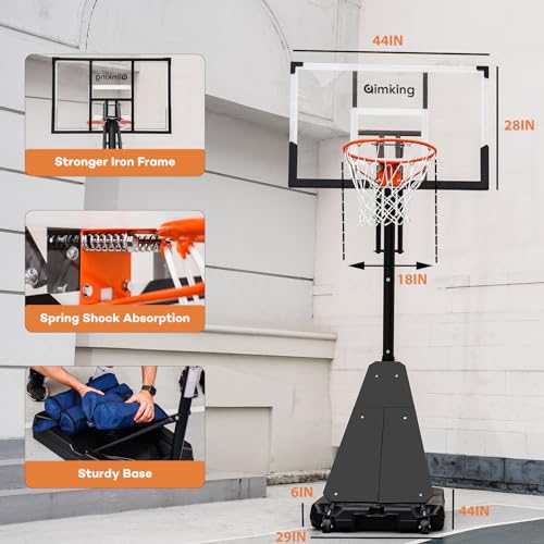 Aimking Portable Basketball Hoop Outdoor System with 29-44 Inch Shatterproof Backboard, 3.2FT-10FT Height Adjustable Basketball Goal System for Youth/Teens/Adults Indoor Outdoor