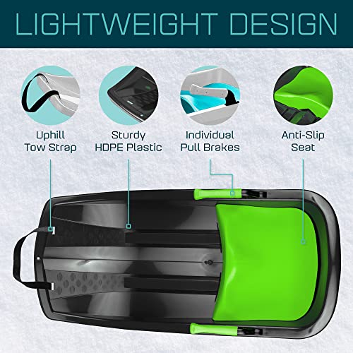 Gizmo Riders Tron Snow Sleds for Kids - Toboggan Sled, Bobsled, Durable Plastic Sled with Hand Brakes, Tow Strap, Anti-Slip Seat, Lightweight, Outdoor Toys, Snow Toys, Ages 3+, Up to 120 lbs