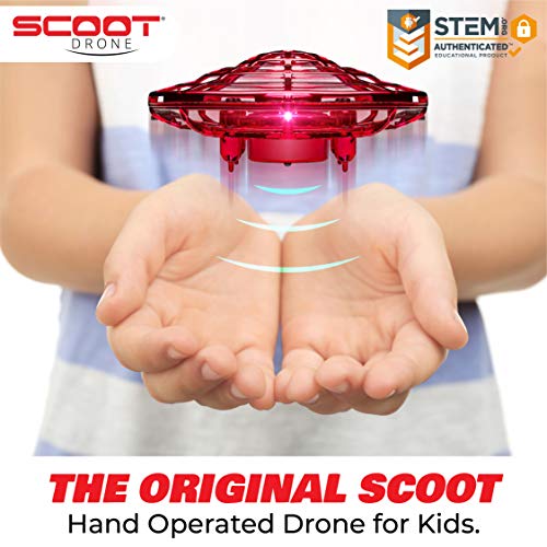 Force1 Scoot Hand Operated Drone for Kids or Adults - Hands Free Motion Sensor Mini Drone, Easy Indoor Small UFO Toy Flying Ball Drone Toy for Boys and Girls (Red)