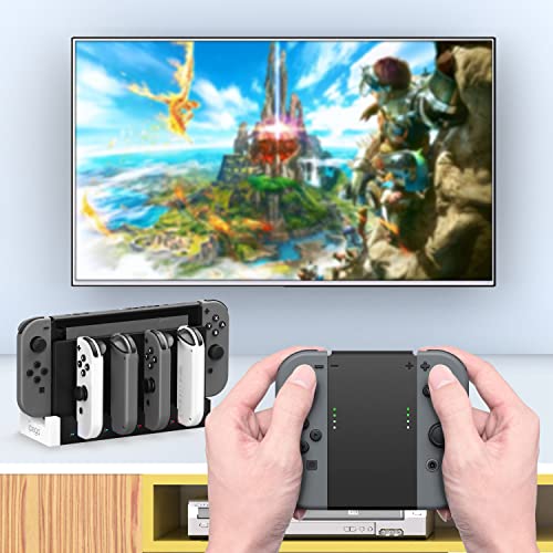 FYOUNG Charger for Switch &Switch OLED Joy Cons Controllers, Charging Dock Base Station for Switch Joycons with Indicator, Charger Station Stand for Joy Cons- White