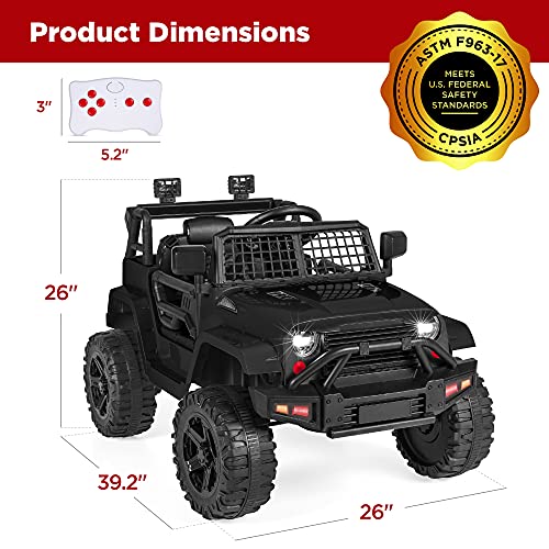 Best Choice Products 12V Kids Ride On Truck Car w/Parent Remote Control, Spring Suspension, LED Lights, AUX Port - Black
