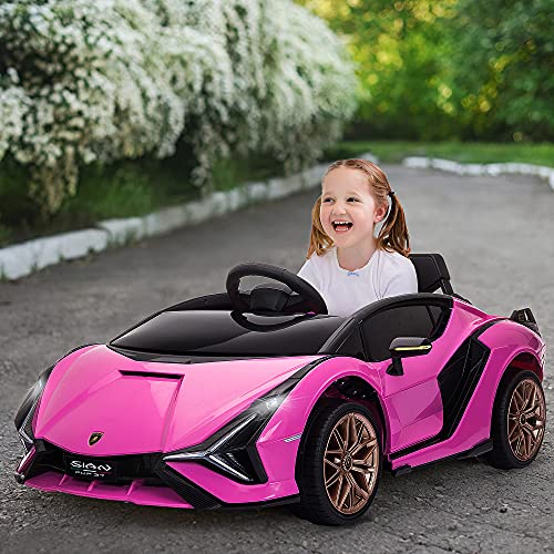 Aosom Lamborghini SIAN Licensed Kids Ride On Car, 12V Battery Powered Electric Sports Car Toy with Remote Control, Horn, Music, & Headlights for 3-5 Years Old, Pink