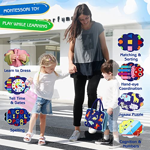 Esjay Toddler Busy Board Montessori Toys for 1 2 3 4 Year Old, Sensory Board with Buckles Educational Activities for Learning Fine Motor Skills, Gifts for Girls Boys, Travel Toys for Airplane Car