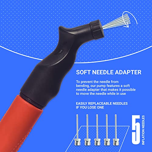 SPORTBIT Ball Pump with 5 Needles - Push & Pull Inflating System - Great for All Exercise Balls - Volleyball Pump, Basketball Inflator, Football & Soccer Ball Air Pump - Goes with Needles Set