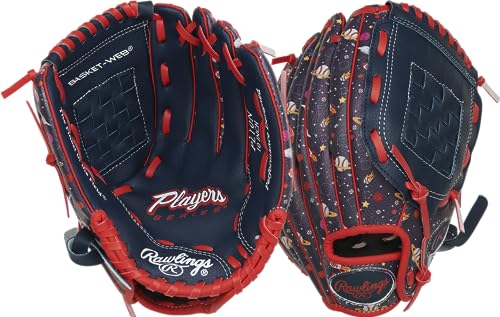 Rawlings | PLAYERS SERIES Youth Baseball Glove | Right Hand Throw | 10" - Basket Web | Navy/Space