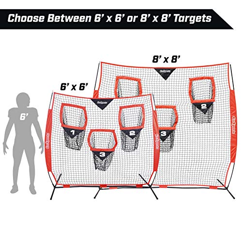 GoSports Football Trainer Throwing Net - Choose Between 8 ft x 8 ft or 6 ft x 6 ft Nets - Improve QB Throwing Accuracy - Includes Foldable Bow Frame and Portable Carry Case
