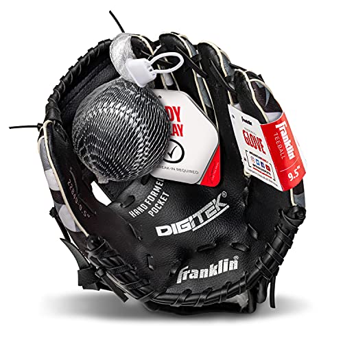 Franklin Sports Kids Baseball Gloves - RTP Youth Teeball Glove + Ball Set - Boys + Girls Mitt Set - Kids + Toddlers - Right Hand Throw - Black - 9.5"