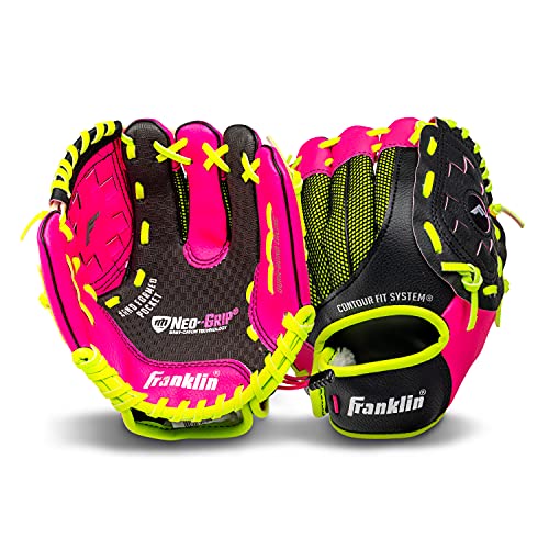 Franklin Sports Teeball Glove - Left and Right Handed Youth Fielding Glove - Neo-Grip - Synthetic Leather Baseball Glove - 9.0 Inch Right Hand Throw - Ready To Play Glove with Ball - Pink