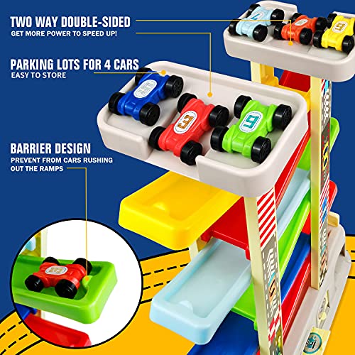 Montessori Toys for 2 3 Year Old Boys Toddlers, Car Ramp Toys with 6 Cars & Race Tracks, Garages and Parking Lots, Ramp Racer Toy Gift for Boys Girls Age 18 Months and Up Multicolor