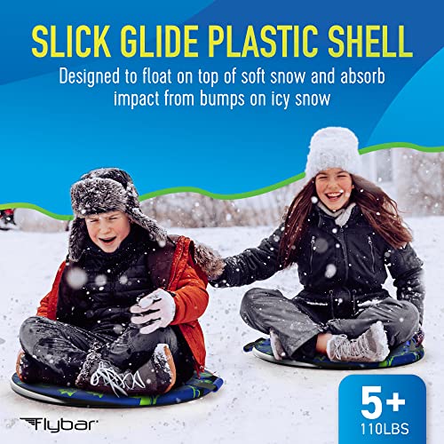 Flybar Snow Sled for Kids - Foam Saucer Disc Sled, Ages 6+, Easy Grip Handles, Durable with Slick Bottom & PE Core Build, Lightweight Sleds for Kids, Snow Toys for Kids Outdoor, Up to 110 lbs, 26"