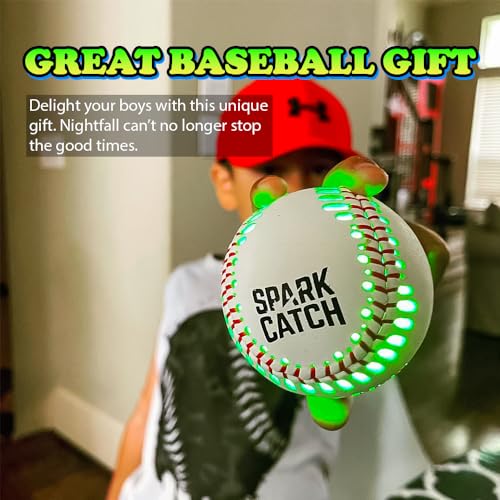 SPARK CATCH Light Up Baseball, Glow in The Dark , Perfect Gifts for Boys, Girls, and Players, Official Size and Weight with Genuine Leather (Neon Green)