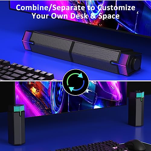 Jeecoo M20 Bluetooth Computer Speakers for PC Desktop Monitor, Gaming PC Sound Bar - Wired USB-Powered, Superb Stereo Sound, with Gradient RGB Lighting - Combine/Separate to Customize Your Desk