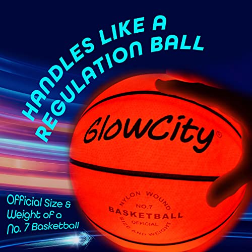 GlowCity Glow in The Dark Basketball for Teen Boy - Basketball Gift - Glowing Red Basket Ball, Light Up LED Toy for Night Ball Games - Sports Stuff & Gadgets for Kids Age 8 Years Old and Up