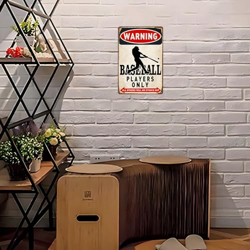 Boy's Baseball Gifts Baseball Poster Warning Baseball Players Only Sign Boys Room Decorations For Bedroom 8 x 12 Inch (928)