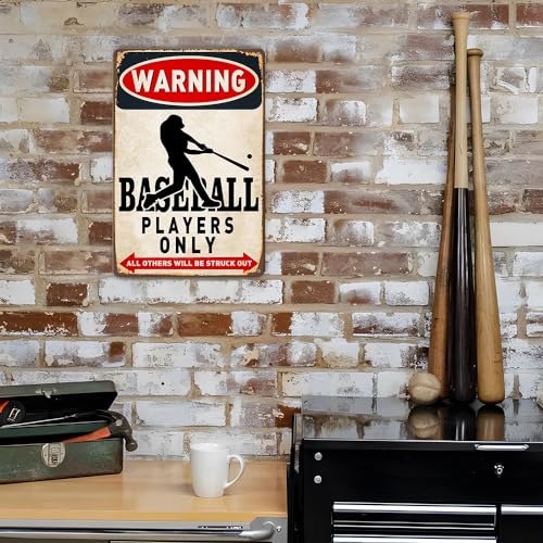 Boy's Baseball Gifts Baseball Poster Warning Baseball Players Only Sign Boys Room Decorations For Bedroom 8 x 12 Inch (928)