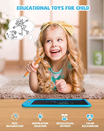 LCD Writing Tablet 10 Inch, Toys for 3 4 5 6 7 8 9 10 Year Old Boys Girls, Colorful Doodle Board Drawing Tablet, Gift for Boys Toddlers Age 3-12 Years, Memo Board, Drawing Pads with Lanyard(Blue)