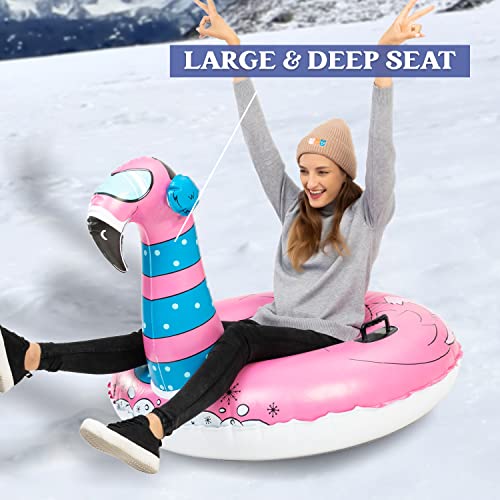 JOYIN 47” Inflatable Snow Tube for Kids and Adults, Heavy-Duty Snow Tube for Sledding, Great Inflatable Snow Tubes for Winter Fun and Family Activities (Flamingo)
