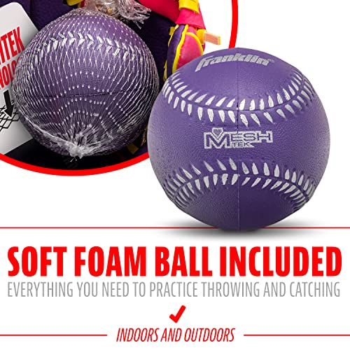 Franklin Sports Teeball Glove - Left and Right Handed Youth Fielding Glove - Meshtek Series - Synthetic Leather Baseball Glove - Ready To Play Glove - 9.5 Inch Left Hand Throw with Ball - Purple/Pink/Yellow