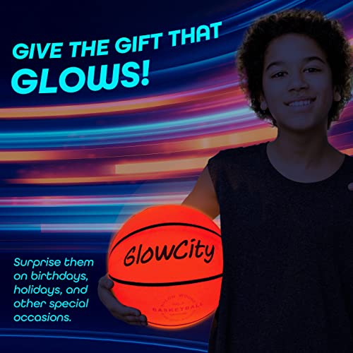 GlowCity Glow in The Dark Basketball for Teen Boy - Basketball Gift - Glowing Red Basket Ball, Light Up LED Toy for Night Ball Games - Sports Stuff & Gadgets for Kids Age 8 Years Old and Up