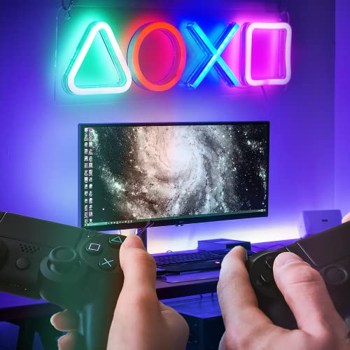 Neon Sign Playstation Icon Light for Bedroom Wall Decor USB Powered with Switch Gaming Accessories Acrylic Neon Light Led Signs for Video Game Room Bar Sign Kids Birthday Party Decoration Gamer Gifts Giving Christmas