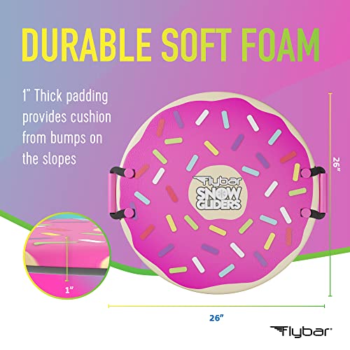 Flybar Snow Sled for Kids - Foam Saucer Disc Sled, Ages 6+, Easy Grip Handles, Durable Slick Bottom & PE Core Build, Lightweight Sleds for Kids, Snow Toys for Kids, Up to 110 lbs, 26" - Pink Donut