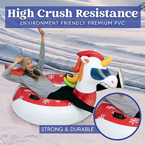 JOYIN 47” Inflatable Snow Tube for Kids and Adults, Heavy-Duty Snow Tube for Sledding, Great Inflatable Snow Tubes for Winter Fun and Family Activities (Unicorn)