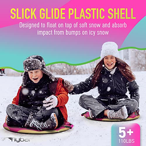 Flybar Snow Sled for Kids - Foam Saucer Disc Sled, Ages 6+, Easy Grip Handles, Durable Slick Bottom & PE Core Build, Lightweight Sleds for Kids, Snow Toys for Kids, Up to 110 lbs, 26" - Pink Donut