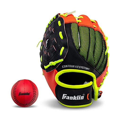 Franklin Sports Teeball Glove - Left and Right Handed Youth Fielding Glove - Neo-Grip - Synthetic Leather Baseball Glove - 9.0 Inch Left Hand Throw - Ready To Play Glove with Ball - Red