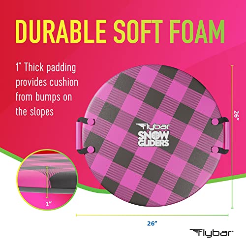 Flybar Snow Sled for Kids - Foam Saucer Disc Sled, Ages 6+, Easy Grip Handles, Durable Slick Bottom & PE Core Build, Lightweight Sleds for Kids, Snow Toys for Kids, Up to 110 lbs, 26" - Pink Plaid
