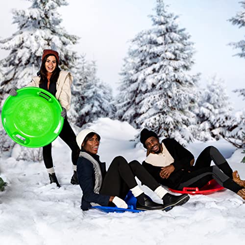 3 Pack 25” Snow Sleds, Round Slippery Heavy Duty Durable Plastic Downhill Toboggan River for Kids and Adults’ Family Holiday Winter Activity Outdoor Sledding