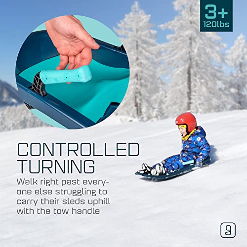 Gizmo Riders Tron Snow Sleds for Kids - Toboggan Sled, Bobsled, Durable Plastic Sled with Hand Brakes, Tow Strap, Anti-Slip Seat, Lightweight, Outdoor Toys, Snow Toys, Ages 3+, Up to 120 lbs