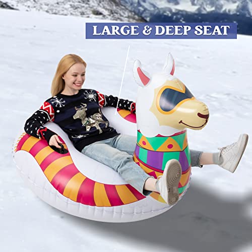 JOYIN 47” Inflatable Snow Tube for Kids and Adults, Heavy-Duty Snow Tube for Sledding, Great Inflatable Snow Tubes for Winter Fun and Family Activities (Llama)