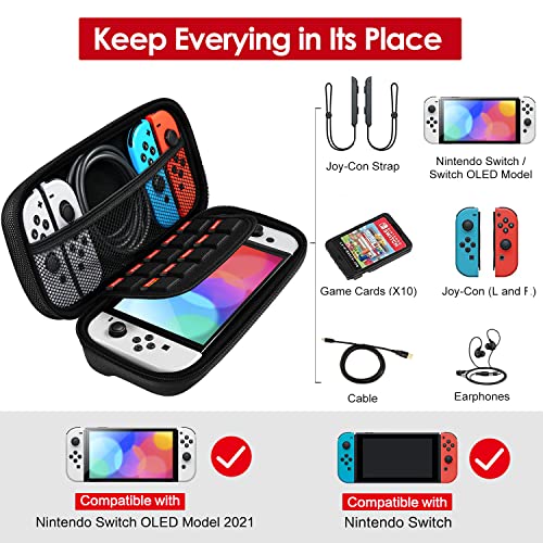 ivoler Carrying Case for Nintendo Switch and NEW Switch OLED Model(2021),Portable Hard Shell Pouch Carrying Travel Game Bag for Switch Accessories Holds 10 Game Cartridge (Black)