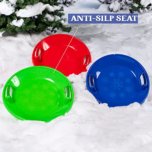3 Pack 25” Snow Sleds, Round Slippery Heavy Duty Durable Plastic Downhill Toboggan River for Kids and Adults’ Family Holiday Winter Activity Outdoor Sledding