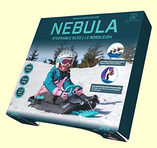 Gizmo Riders Nebula Snow Sleds for Kids - Toboggan Sled, Durable Plastic Sleds, Tow Strap, Pull Up Brakes, Steering Wheel, Lightweight, Outdoor Toys, Snow Toys, Ages 3+, 110 lbs
