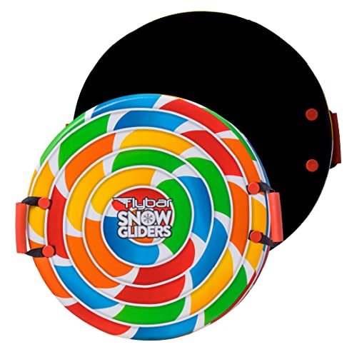 Flybar Snow Sled for Kids - Foam Saucer Disc Sled, Ages 6+, Easy Grip Handles, Durable Slick Bottom & PE Core Build, Lightweight Sleds for Kids, Snow Toys for Kids, Up to 110 lbs, 26" - Rainbow Swirl