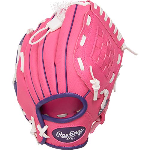 Rawlings | PLAYERS Series T-Ball & Youth Baseball Glove | Right Hand Throw | 9" | Pink/Purple with Ball